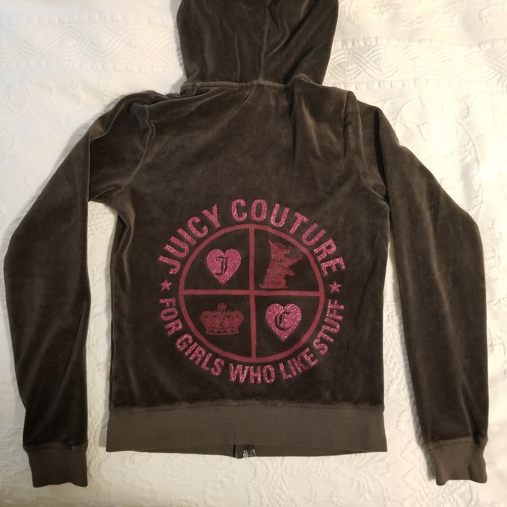 Vintage Juicy Couture Brown Velour Hoodie with Pink Logo